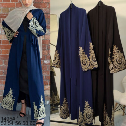 Купить Dubai Muslim Dress Lace Kaftan jilbab Abaya Robe Lace-up Hijab Dresses Outwear Tunic Middle East Arab Jubah Islamic Clothing