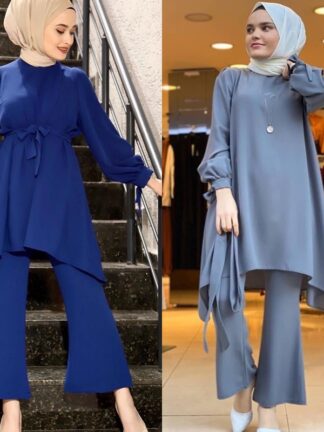 Купить Ramadan Eid Muslim Sets Dubai Abaya Turkey Hijab 2 Piece Set Islam Clothing Women Musulman Ensembles De Mode Moroccan Kaftan