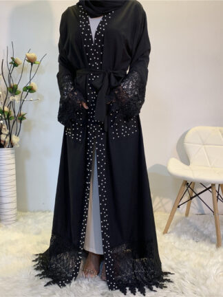 Купить Eid Turkey Muslim Abaya Dress Women Beads Kaftan Jubah Robe Abaya Hijab Vestidos Islamic Clothing Duabi Arabic Mulsuman abayas
