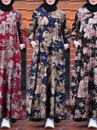 Купить Turkey Abaya Muslim Hijab Dress Floral Ramadan Islamic Clothing Dubai Maxi Dresses Musulman Djellaba Moroccan Kaftan Vestidos