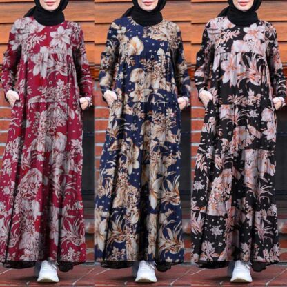 Купить Turkey Abaya Muslim Hijab Dress Floral Ramadan Islamic Clothing Dubai Maxi Dresses Musulman Djellaba Moroccan Kaftan Vestidos