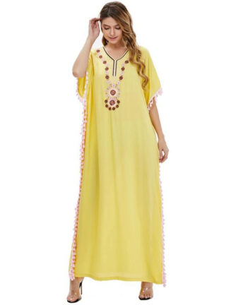 Купить Eid Muslim Abaya Dress Short Sleeve Ramadan Eid Mubarak Dubai Turkey Islamic Clothing Robe Longue Vestidos Women De Mujer Gown