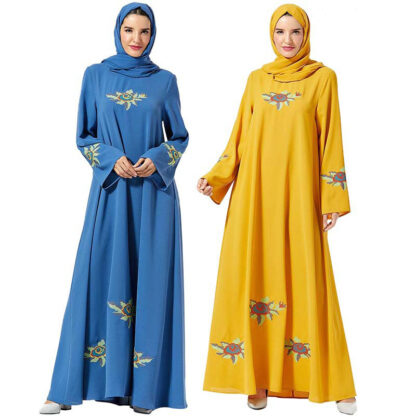 Купить Women Maxi Dresses Abayas for Women Muslim Dress Floral Embroidery Long Dress Arabian Islamic Muslim Robes Dubai Clothing 4XL