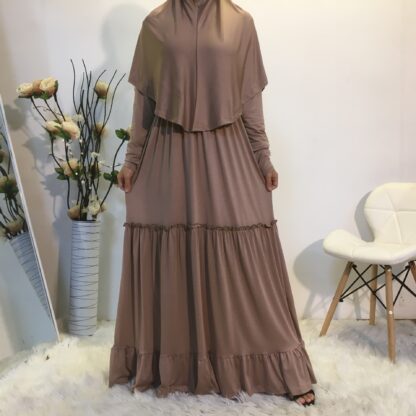 Купить Dubai Arab Muslim 2 Piece Set Hijab Long Dress Women Eid Ramadan Prayer Garment Vestidos Mujer Khimar Musulman Moroccan Kaftan
