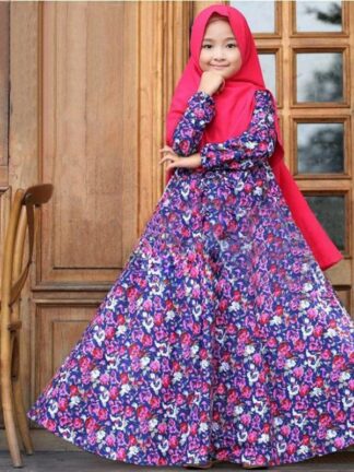 Купить Muslim Girls Hijab dress Abaya Kids Niqab Burqa Floral Print Jilbab 2 Pieces Set Islamic Prayer Kaftan Arab Robe Party Gown 2021