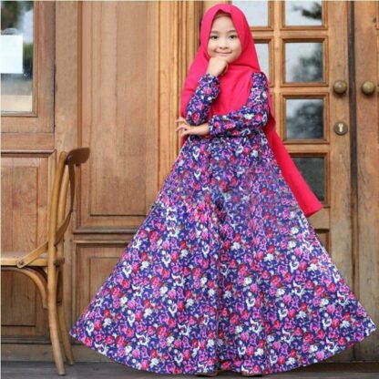 Купить Muslim Girls Hijab dress Abaya Kids Niqab Burqa Floral Print Jilbab 2 Pieces Set Islamic Prayer Kaftan Arab Robe Party Gown 2021