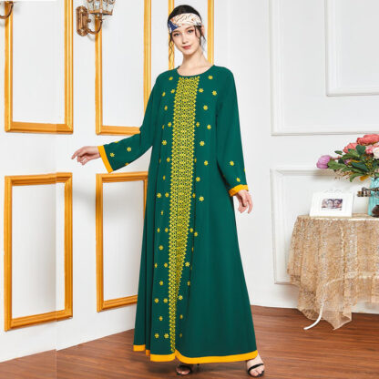 Купить Women Abaya Dress Long Ethnic Embroidered Loose O Ne Full Sleeve Maxi Dresses Elegant Modest Muslim Arabic Islamic Clothing