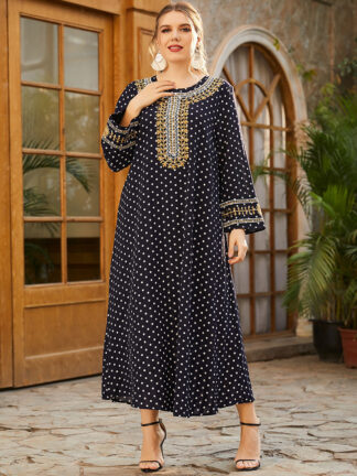 Купить Ramadan Turkey India Muslim Dress Polka Dot Abaya Duabi Arabic Vestidos Moroccon Kaftan Islamic Clothing Jilbab Gown Robe 2021