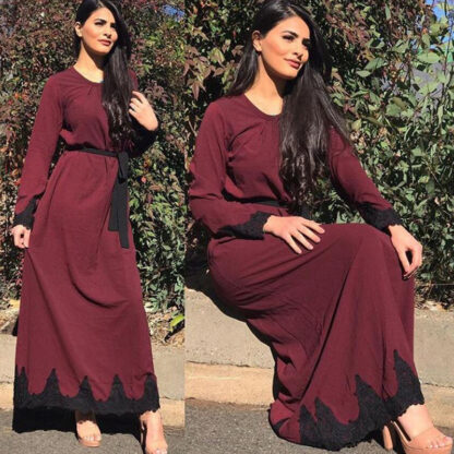 Купить Vestido 2021 Abaya Robe Muslim Dress Dubai Arabic Women Long Lace Hijab Elbise Djellaba Moroccan Kaftan Turkey Islamic Clothing