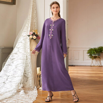 Купить Purple Abaya Dubai Turkey Muslim Fashion Hijab Dress Arab Islamic Clothing Maxi Dresses for Women Vestidos De Moda Musulman