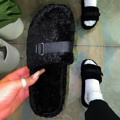 Купить 2021 autumn and winter new style outdoor plush slippers Pure color all-match High-quality comfortable warm slippers For Women