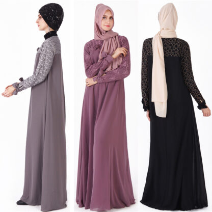 Купить Dubai Arab Muslim Hijab Dress Women Lace Bow Plus Size Maxi Abaya Dress Big Swing Turkish Caftan Long Dresses Islamic Clothing