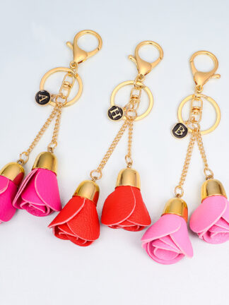 Купить 1Piece PU Multi-Color Rose Eternal Flower Letter Key ring Simple Creative Personality Gift Car Key Lady Bag Pendant Accessories