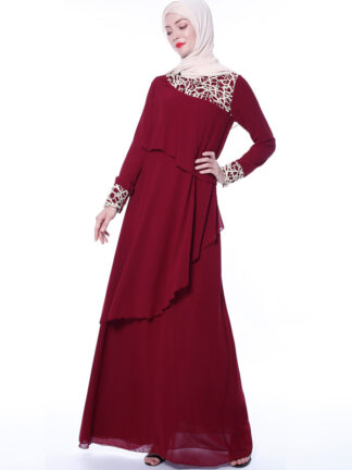 Купить NEW High-end Turkey Muslim Abaya Dress Women Lace Splice Elegant Hijab Dress Musulman Kimono Caftan Dubai Arab Islamic Clothing