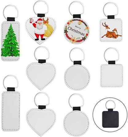 Купить Sublimation Blanks Keychain PU eather Keychain for Christmas Heat Transfer Keychain Keyring for DIY Craft plies DH Ship s