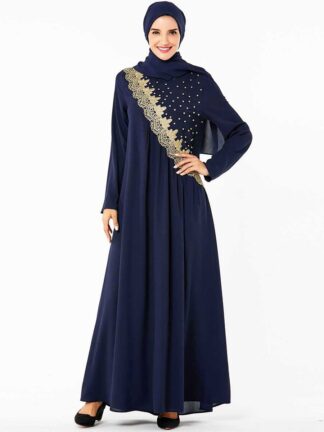 Купить Big Swing Women Muslim Dress Fashion Dignified Arab Beading Embroidery A-line Long Dress Middle East Islamic Clothing Caftan