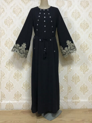 Купить Muslim Abaya Women Elegant Diamond Kimono Long Robe Turkish Islamic Clothing Caftan Elbise Maxi Embroidery Lace-up Hijab Dress