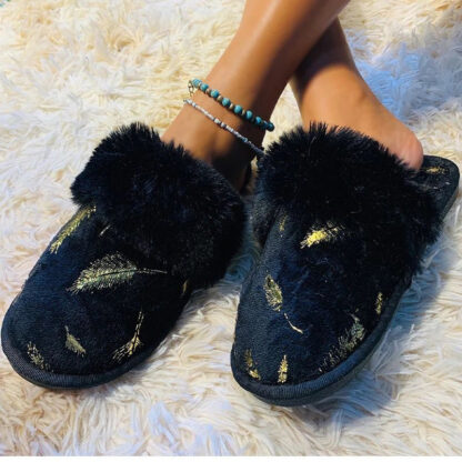 Купить 2021 autumn and winter new style warm and comfortable plush embroidered indoor Women slippers Solid color flat Slippers