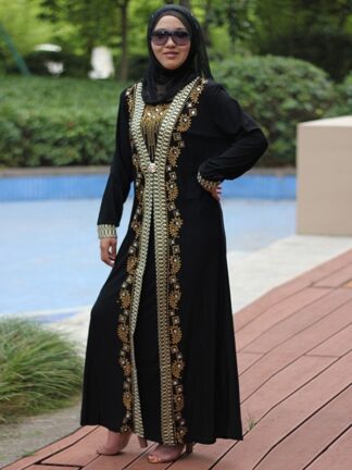 Купить Dubai Arab Islam Abaya Women Muslim Long Dress Sequin Beading Kaftan Robes Elegant Splice Maxi Dresses Islamic Clothing Caftan
