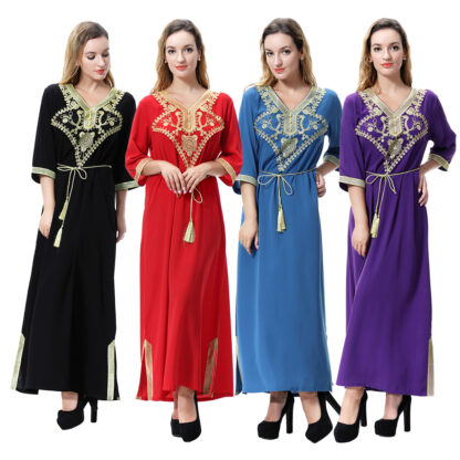 Купить Dubai Arab Muslim Dress Women Long Robe Moroccan Ethic Lace-up Maxi Hijab Dresses Kimono Kaftan Elbise Islamic Clothing Abaya