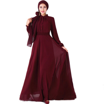 Купить Muslim Elastic Waist A-line Maxi Hijab Dress Women Solid Button Abaya Vestidos Plus Size Abaya Robes Dubai Arab Islamic Clothing