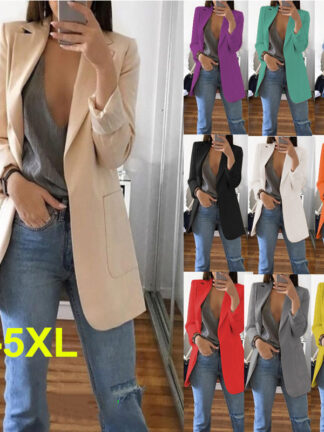 Купить Oversized Autumn New Blazers Women Suit Solid Jaet Casual Notched Collar Female Office Ladies Suit Coat Tops Plus Size S-5xl