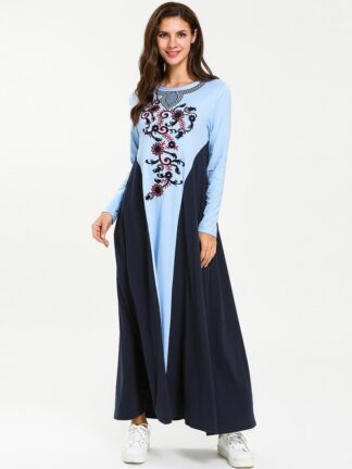 Купить Muslim Abaya Dress Women Kaftan Kimono Long Robe Embroidery Splice Ethnic Hijab Dresses Elbise Turkey Islamic Clothing Plus Size