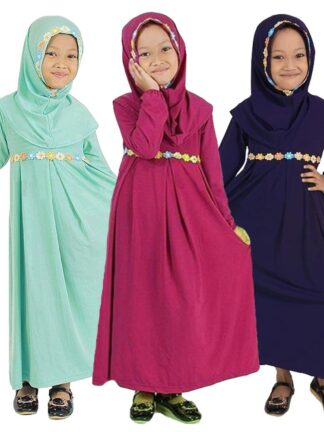 Купить 2 Pieces Prayer Sets Muslim Girls Hijab derss Islamic Kids abaya Niqab Burqa Arab Children Khimar Jilbab Dubai Gown Kaftan Robe