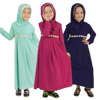 Купить 2 Pieces Prayer Sets Muslim Girls Hijab derss Islamic Kids abaya Niqab Burqa Arab Children Khimar Jilbab Dubai Gown Kaftan Robe