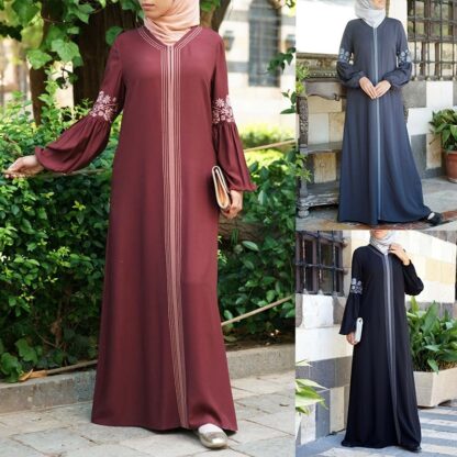 Купить Arab Muslim Abaya Dress Women Latern Sleeve Print Maxi Long Dresses Islam Kaftan Robes Vintage Islamic Clothing Plus Size S-5XL