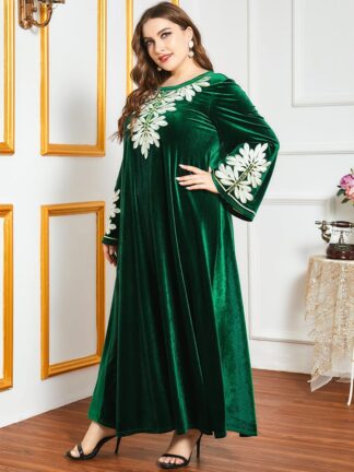 Купить Elegant Winter Veet Muslim Dress Women Moroccan Kaftan Kimono Jubah Long Robe Abaya Islamic Clothing Turkey Hijab Arabic Dress