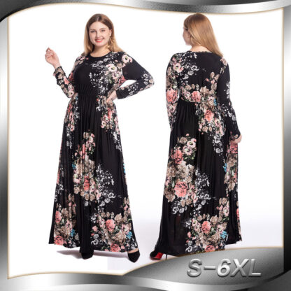 Купить Floral Print Muslim Hijab Dress Women Party Pleated Long Dresses Kaftan Dubai Abaya Clothing Kimono Jubah Robe Plus Size S-6XL