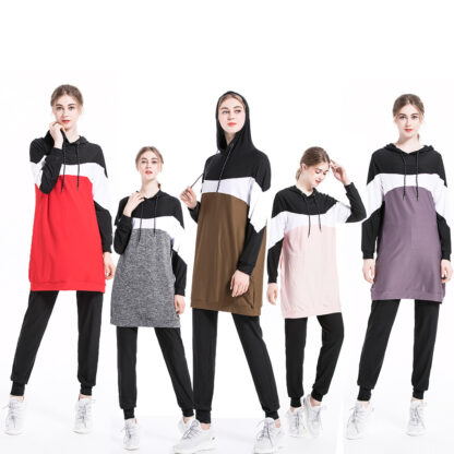 Купить Arab Muslim 2 Piece Suits Trasuit Hoodies Women Top and Pant 2021 Spring Jogging Hooded Sports Outfits Sets Sweatshirt Suit