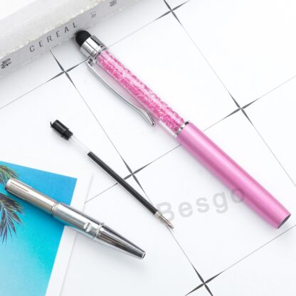 Купить Fine Crystal Ballpoint Pen Fashion Creative Stylus Touch Pen For Writing Stationery Office School Ballpen Black Ballpoint Pens D