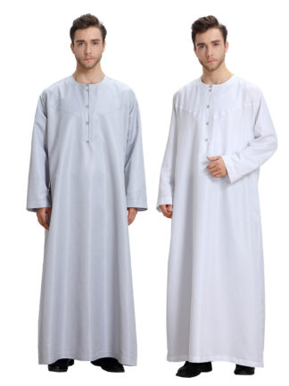 Купить Muslim Men Jubba Thobe Kimono Long Robe Kaftan Solid Saudi Musulman Wear Abaya Caftan Islam Dubai Arab Dress Islamic Clothing