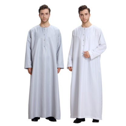 Купить Muslim Men Jubba Thobe Kimono Long Robe Kaftan Solid Saudi Musulman Wear Abaya Caftan Islam Dubai Arab Dress Islamic Clothing