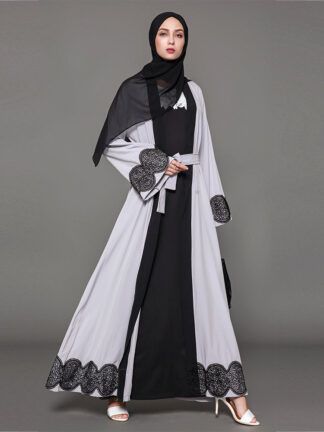 Купить Plus Size Muslim Abaya Women Lace Hollow Open Abayas In Dubai Kimono Long Robes Lace-up Hijab Dress Islamic Clothing Caftan