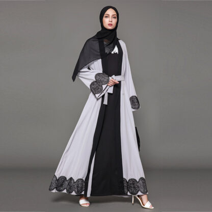 Купить Plus Size Muslim Abaya Women Lace Hollow Open Abayas In Dubai Kimono Long Robes Lace-up Hijab Dress Islamic Clothing Caftan