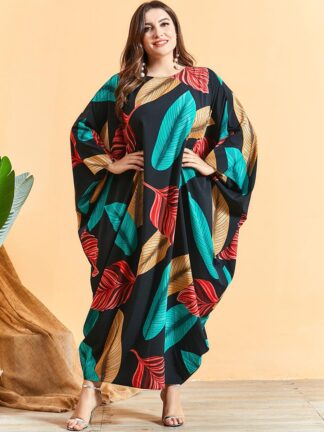 Купить KALENMOS New Boho Maxi Dress Women Bat Sleeve Ropa Loose Sundress Muslim Kaftan Islamic Long Robe Party Beach Vestidos Autumn