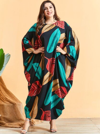 Купить KALENMOS New Boho Maxi Dress Women Bat Sleeve Ropa Loose Sundress Muslim Kaftan Islamic Long Robe Party Beach Vestidos Autumn