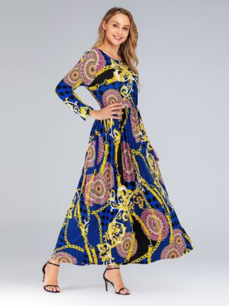 Купить Vintage Muslim Abaya Dress Women Slim Fit Long Sleeve Maxi Hijab Dresses Islamic Clothing Big Swing A-line Vestidos Dubai Kimono