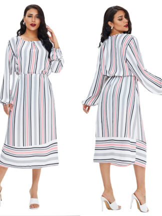 Купить Ramadan Turkey Muslim Dress Women Striped Abaya Moroccan Kaftan Islamic Clothing Djellaba Dubai Jilbab Party Vestidos Abayas