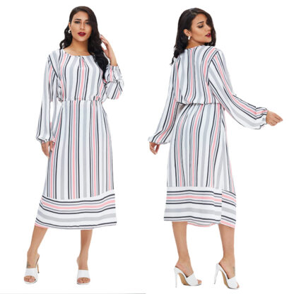 Купить Ramadan Turkey Muslim Dress Women Striped Abaya Moroccan Kaftan Islamic Clothing Djellaba Dubai Jilbab Party Vestidos Abayas