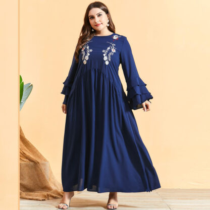 Купить Eid Mubarak Embroidery Abaya Dress Muslim Women Ruffle Sleeve Dubai Turkey Moroccan Kaftan Party Vestido Clothing Musulman Ropa