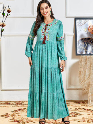 Купить Turkey Muslim Women Maxi Dress Abayas Embroidery Moroccan Kaftan Vestidos Hijab Long Robe Dubai Arab Islamic Clothing New Ropa
