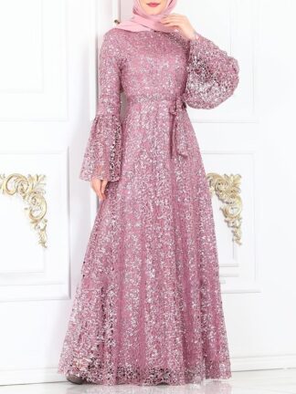 Купить Dubai Arab Islamic Clothing Dresses Muslim Abaya Maxi Dress Women Sequin Flare Sleeve Lace Mesh Kaftan Long Dress Plus Size 4XL