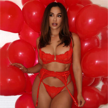 Купить 3-piece ace Bra Set Women Transparent Bra Underwire + Panties Sexy Underwear Set Red ingerie Set s