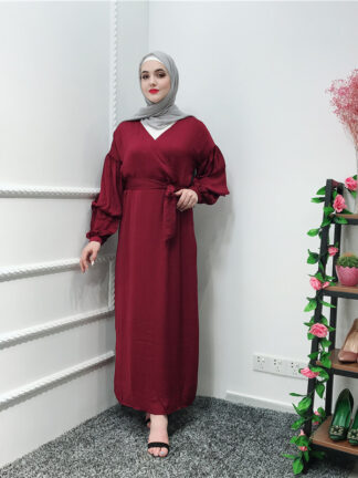 Купить Ramadan Eid Muslim Abaya Dress Women Moroccan Kaftan Long Sleeve Maxi Hijab Vestidos Islamic Clothing Puff Sleeve Dubai Elbise