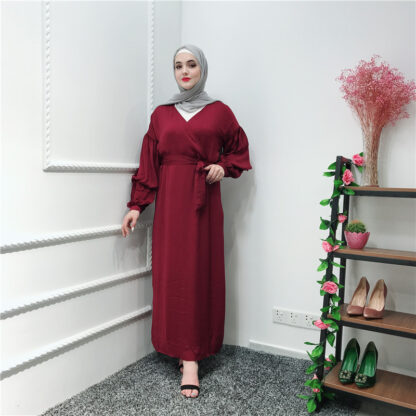 Купить Ramadan Eid Muslim Abaya Dress Women Moroccan Kaftan Long Sleeve Maxi Hijab Vestidos Islamic Clothing Puff Sleeve Dubai Elbise