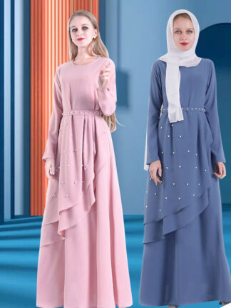 Купить Muslim Abaya Dress for Women Beading 3 Layers Maxi Ramadan Islamic Hijab Dresses Mulsuman Party Night Prayer Robe Jubah Robe